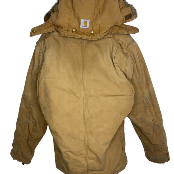 Vintage Tan Carhartt Arctic Jacket Full Zip Removable Hood Quilt Lining Medium - Picture 2 of 7